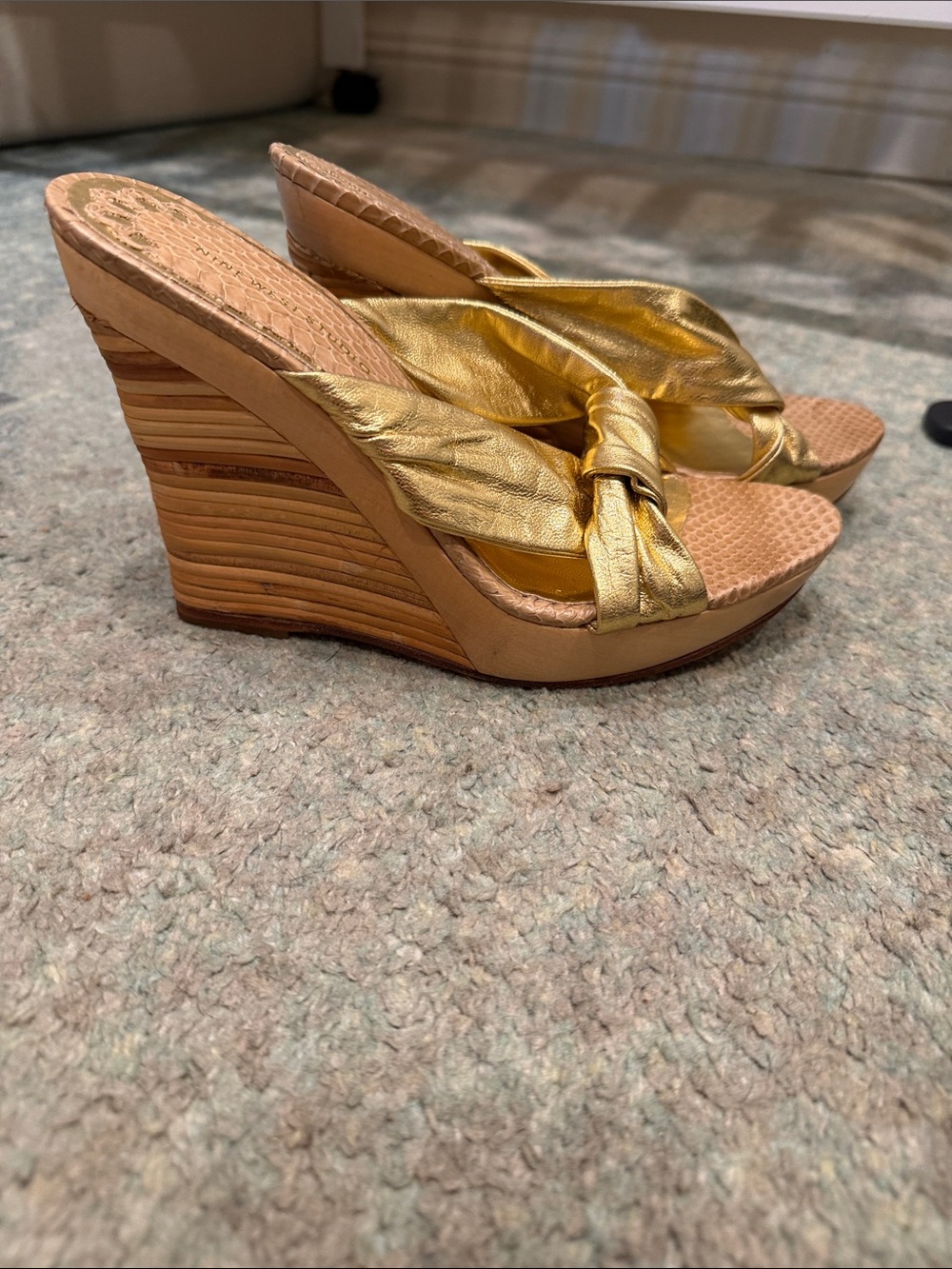 Nine West Studio Gold Knot-Front Wedge Sandals